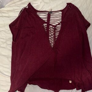 Free People Deep Red Lace-Up Blouse